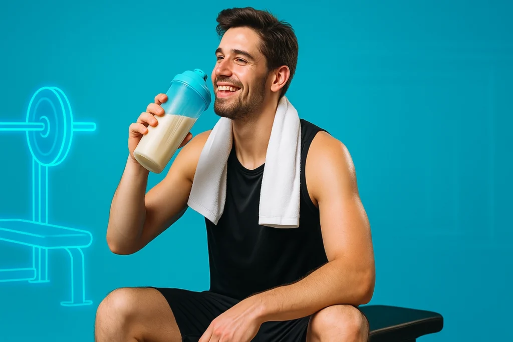 athlete enjoying whey protein after training
