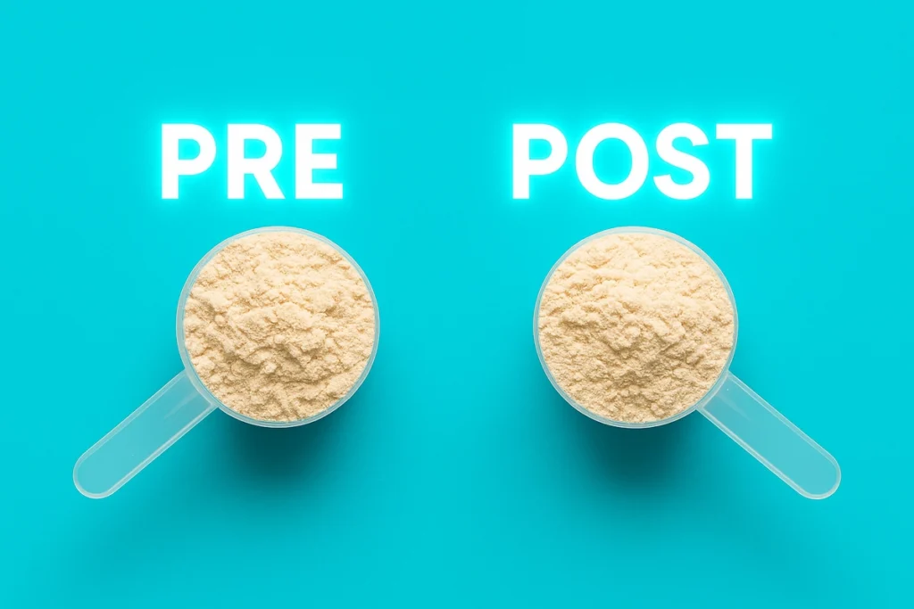 two servings of whey labeled before and after workout