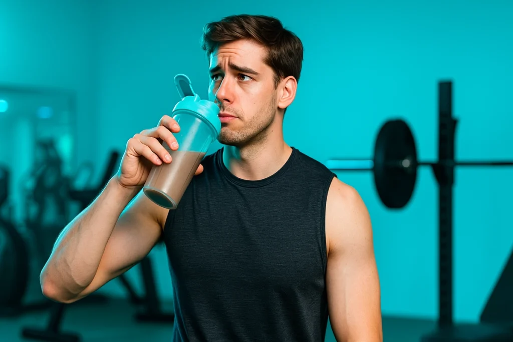 man considering whey protein before workout