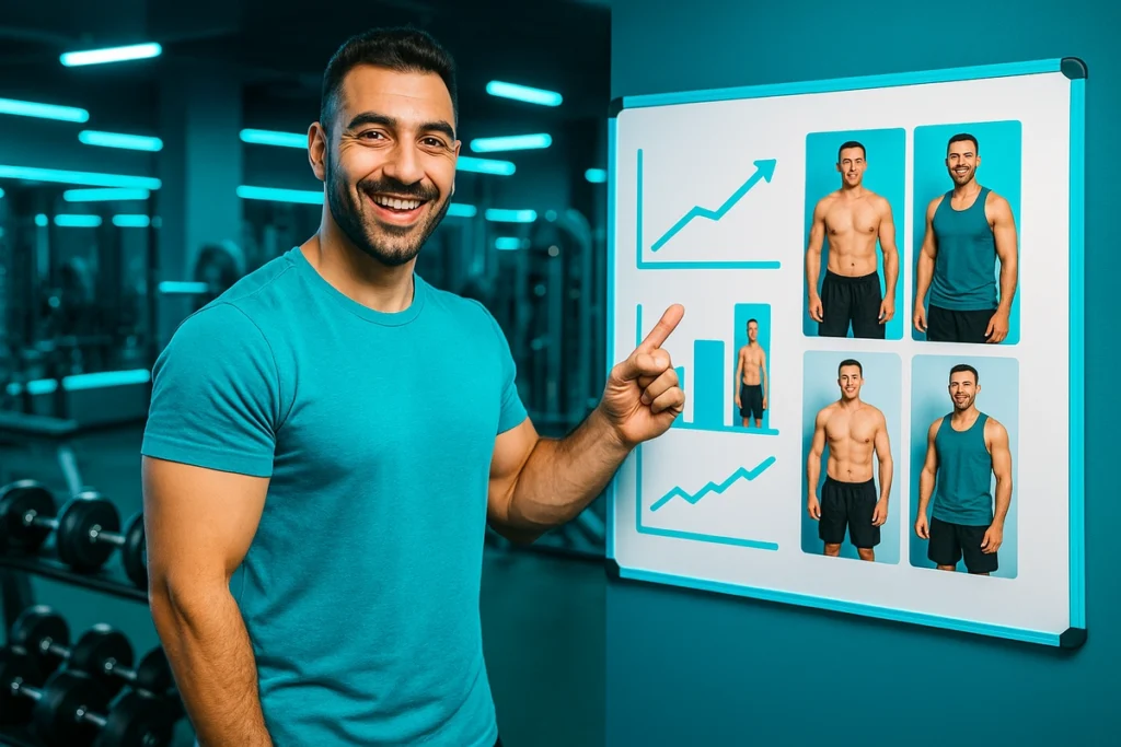 fitness coach sharing whey timing results with clients