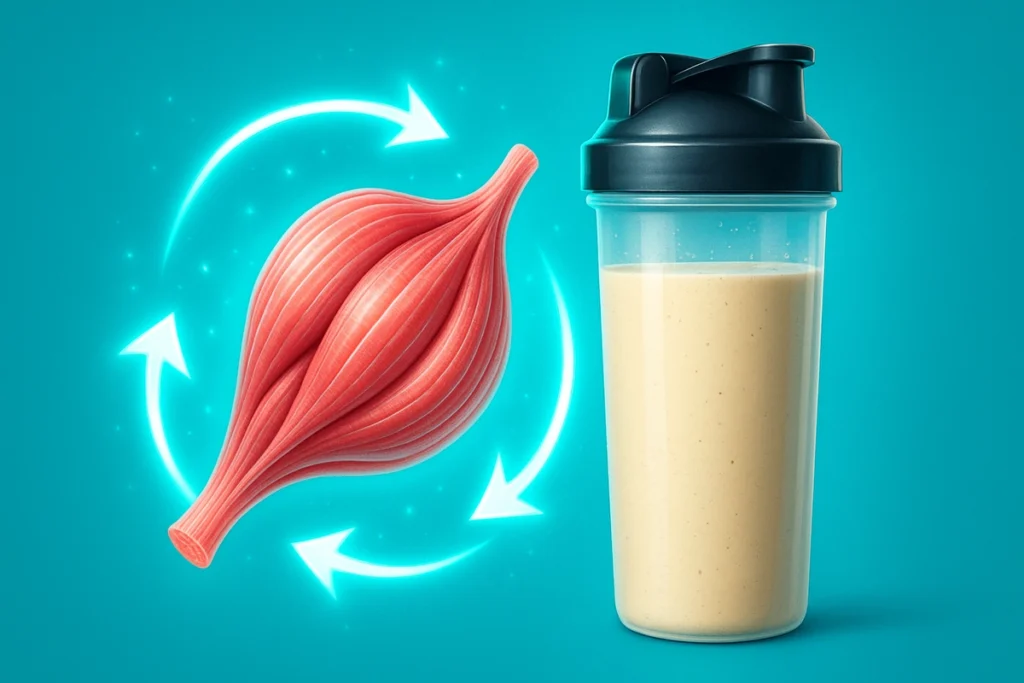 Graphic showing how whey protein supports muscle repair and growth
