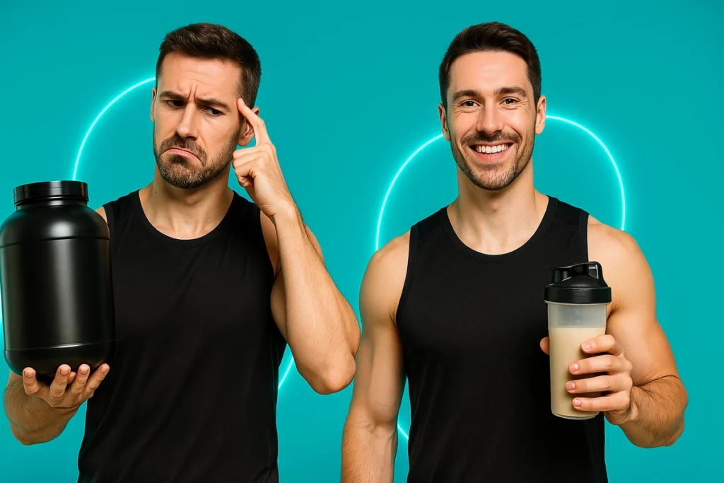 Visual showing effects of taking too much or too little whey protein