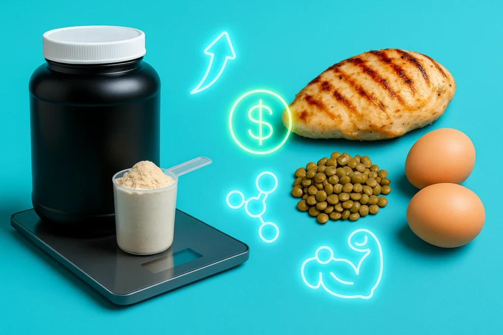 Whey protein compared to other protein sources like eggs and chicken for bodybuilding