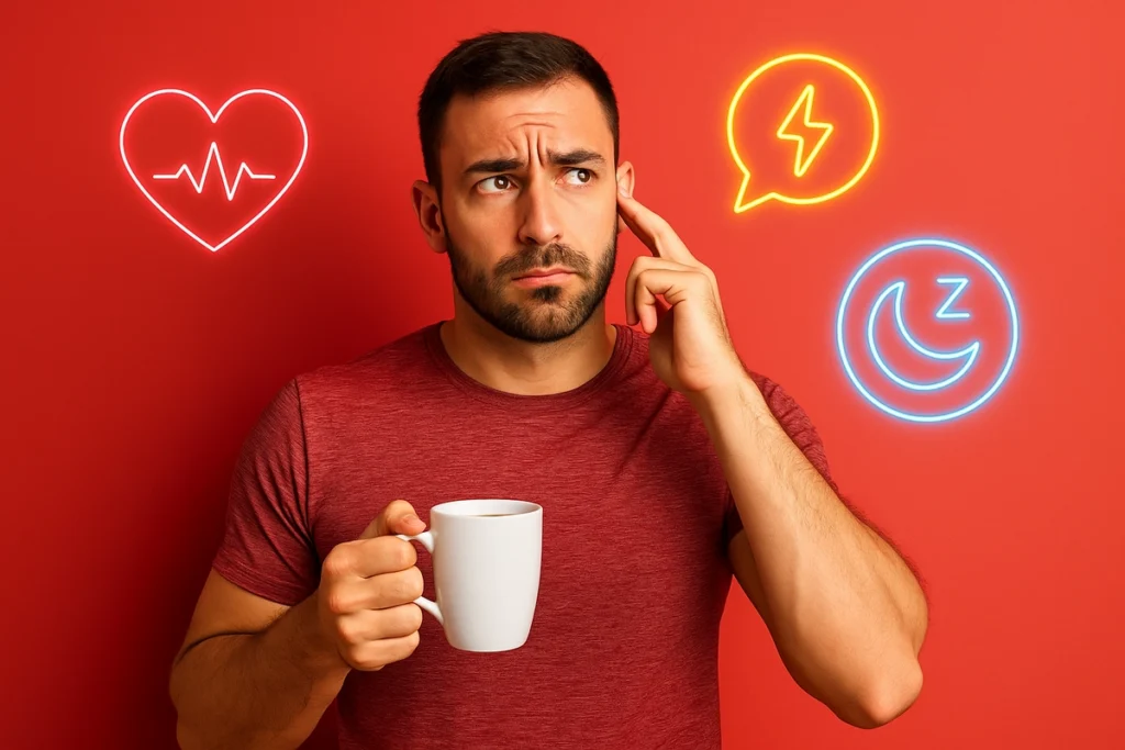 Person showing caution about caffeine intake before workout