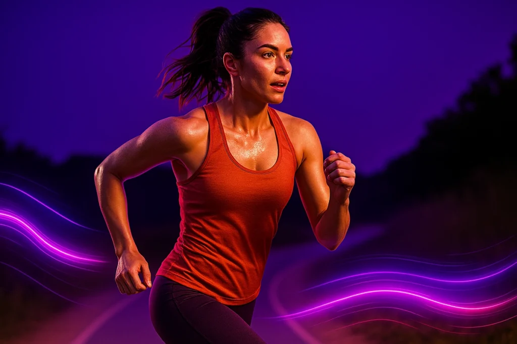 strong female runner in final stretch showing endurance improvement from beta-alanine