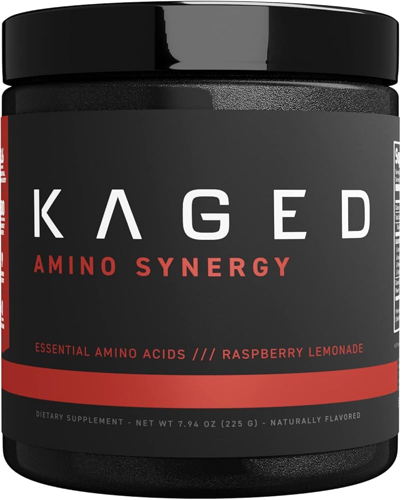 Kaged Muscle Amino Synergy unflavored EAA supplement container designed for clean essential amino acid intake and fasted training