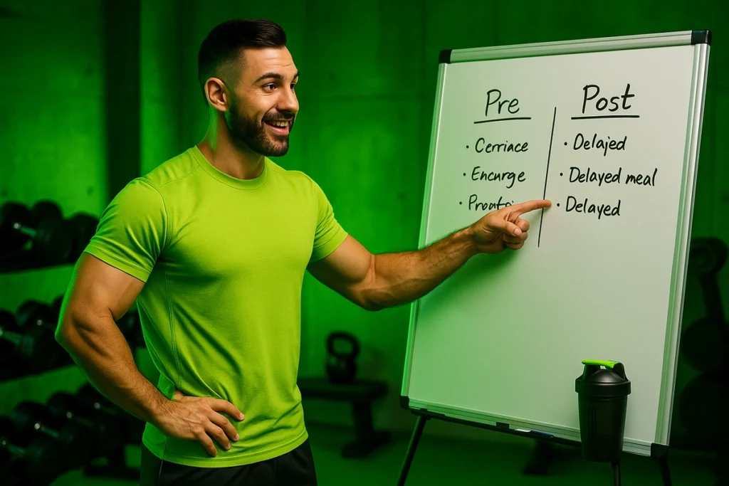 Fitness trainer giving final advice on whether to take BCAA before or after workout based on training goals