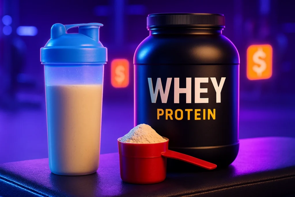 Top affordable whey protein pick for USA in 2025 with scoop and shaker