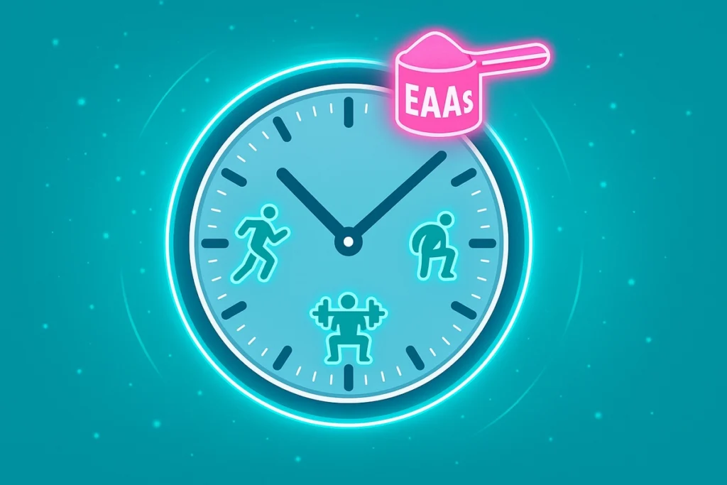 Visual clock showing ideal EAA intake times for vegan lifters