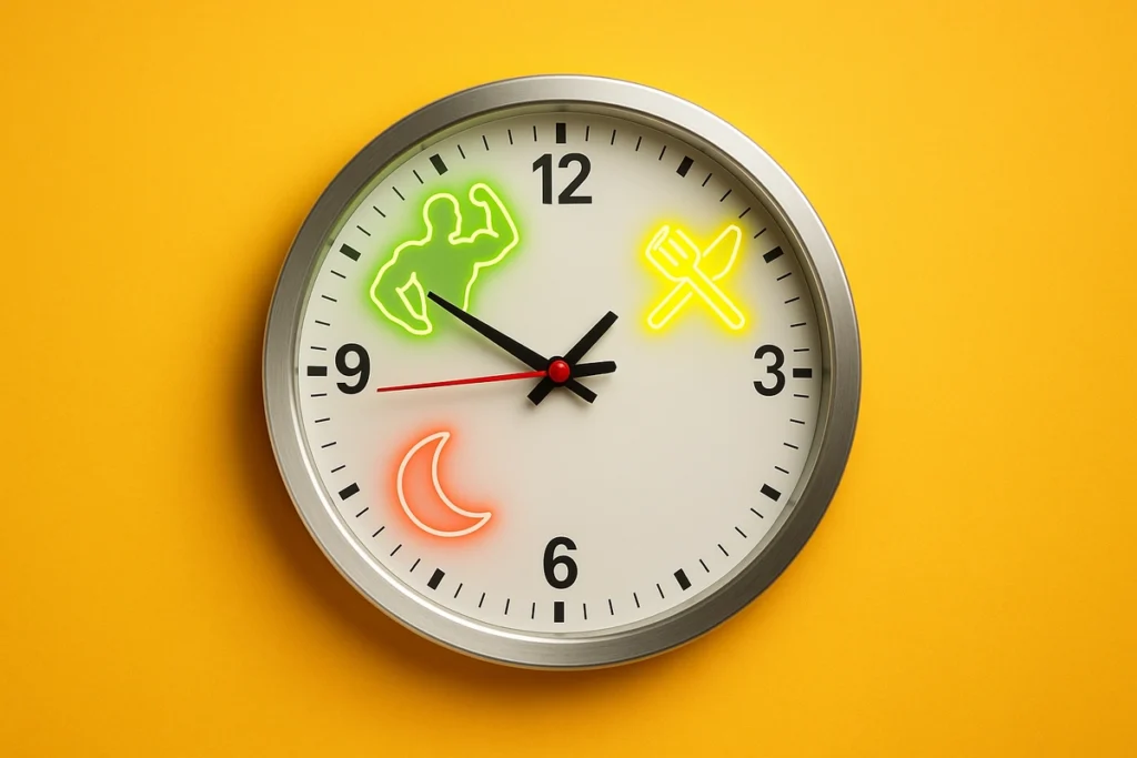 Clock infographic showing best times to take mass gainer for results