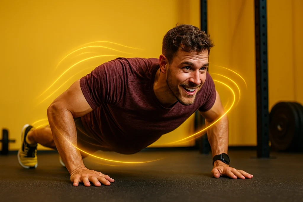 Male athlete pushing final reps with visible muscle strain and focus