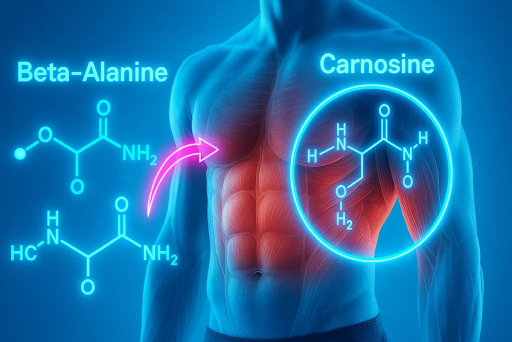 Visual of beta-alanine converting to carnosine inside muscle tissue