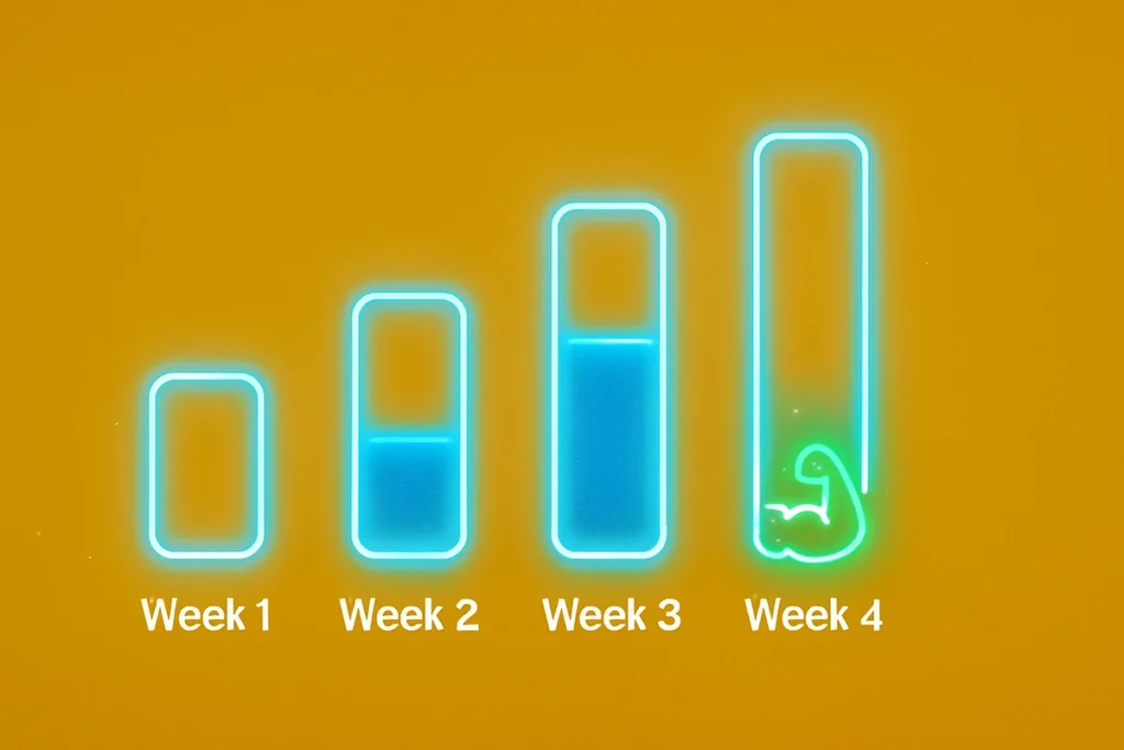 Visual progress chart showing beta-alanine effects from week 1 to 4