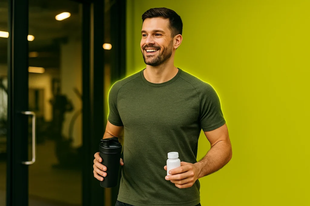 fitness coach with steady energy after using no-crash caffeine supplement