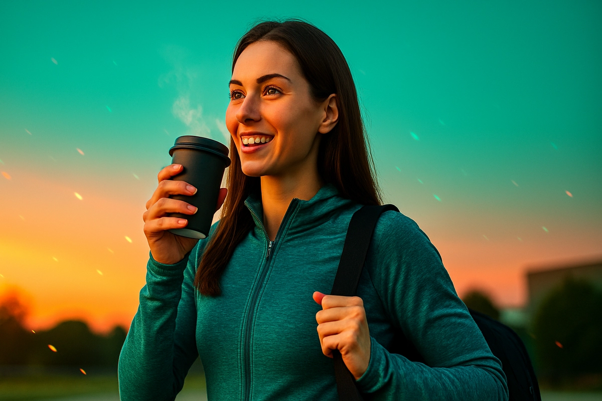 athlete drinking coffee before sunrise for early morning workout