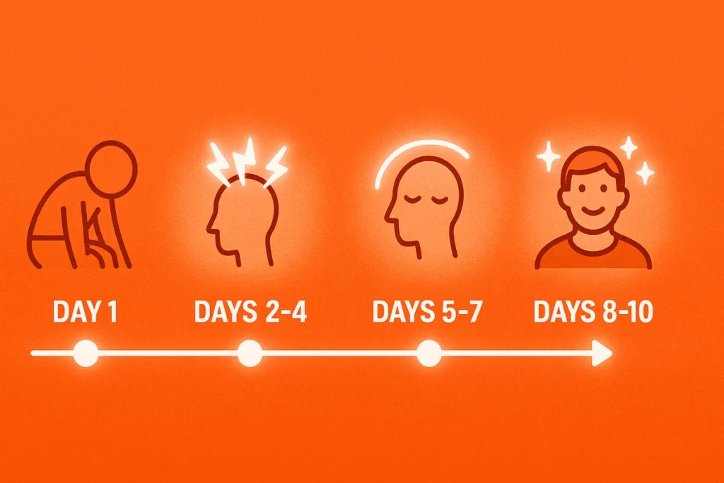 Timeline of caffeine withdrawal symptoms from day one to day ten