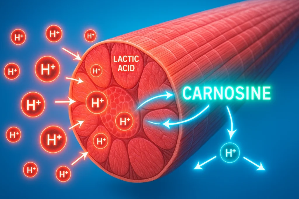 Carnosine buffering lactic acid to delay muscle fatigue during intense workouts