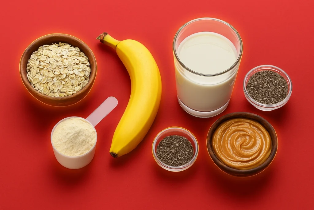 Natural ingredients used in a clean sugar-free mass gainer shake