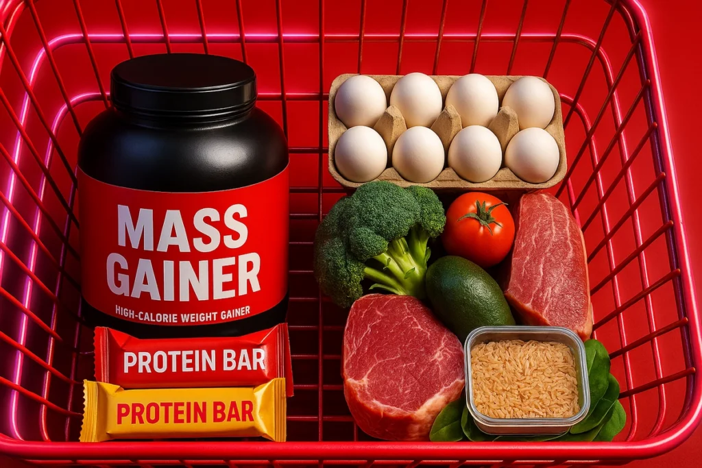 Comparing cost and convenience of mass gainers versus grocery whole food items