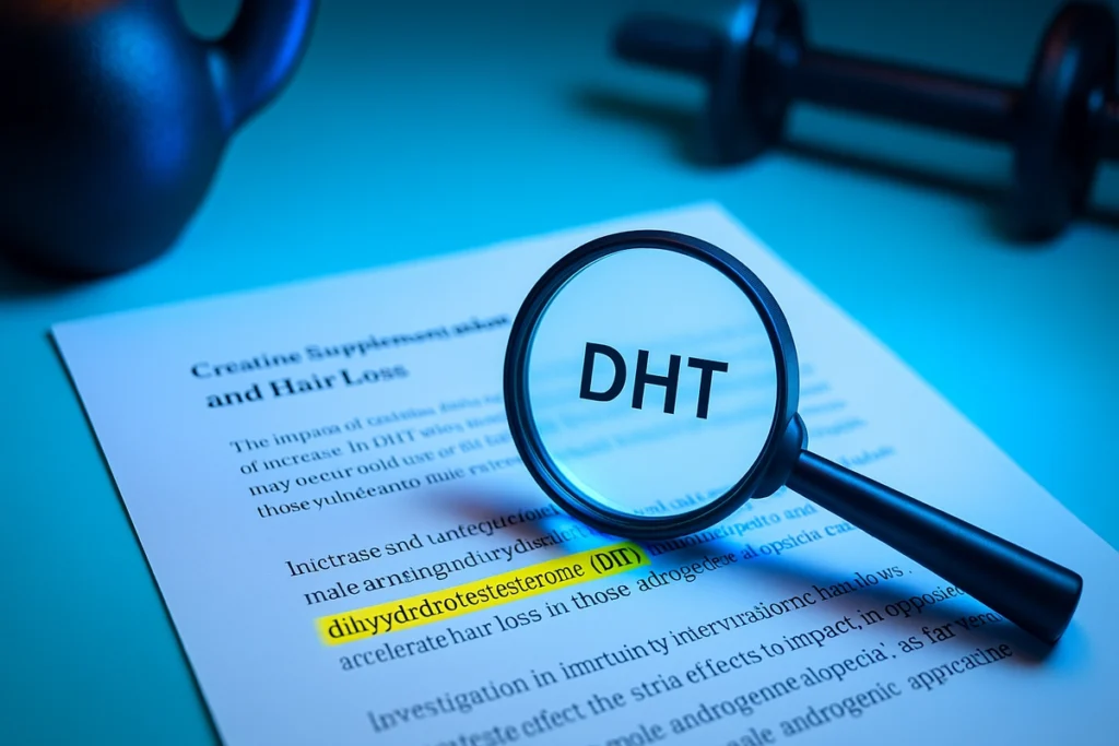 Scientific study paper on DHT and creatine, highlighting hair loss concerns
