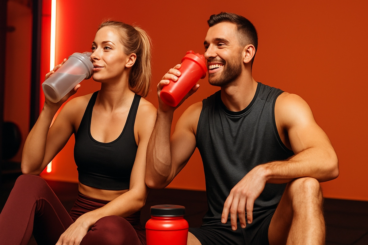 Fit athletes drinking EAAs post-workout for faster muscle recovery