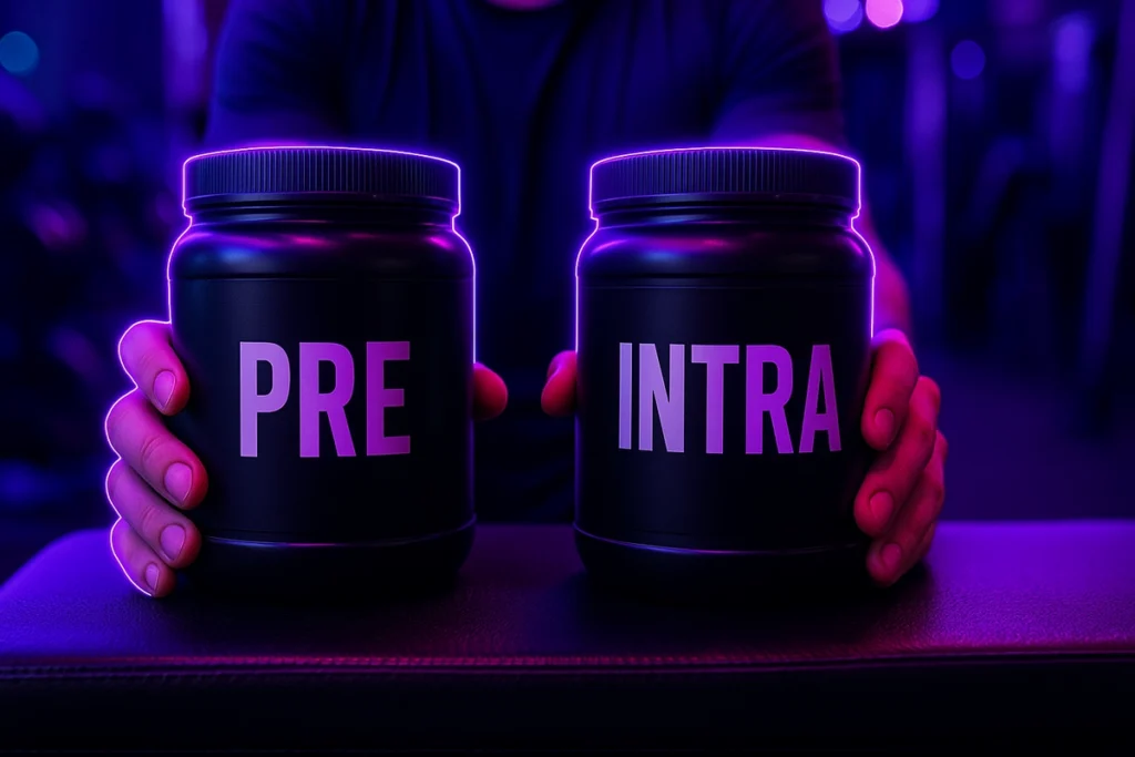 Comparing pre-workout and intra-workout EAA supplements on gym bench