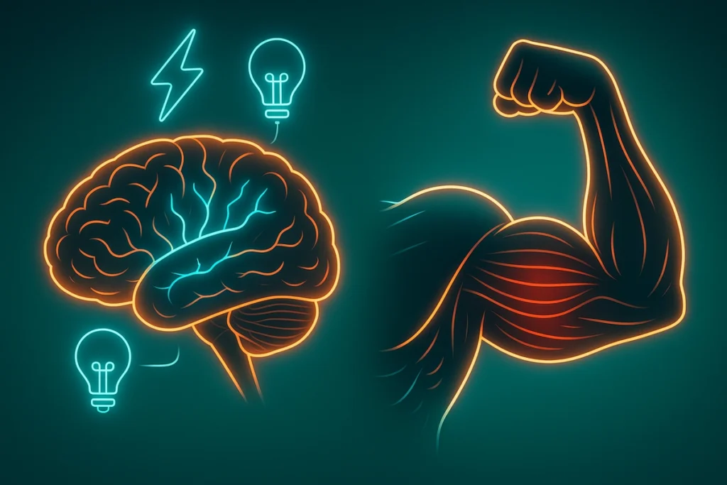 Diagram showing caffeine for brain stimulation and creatine for muscle power