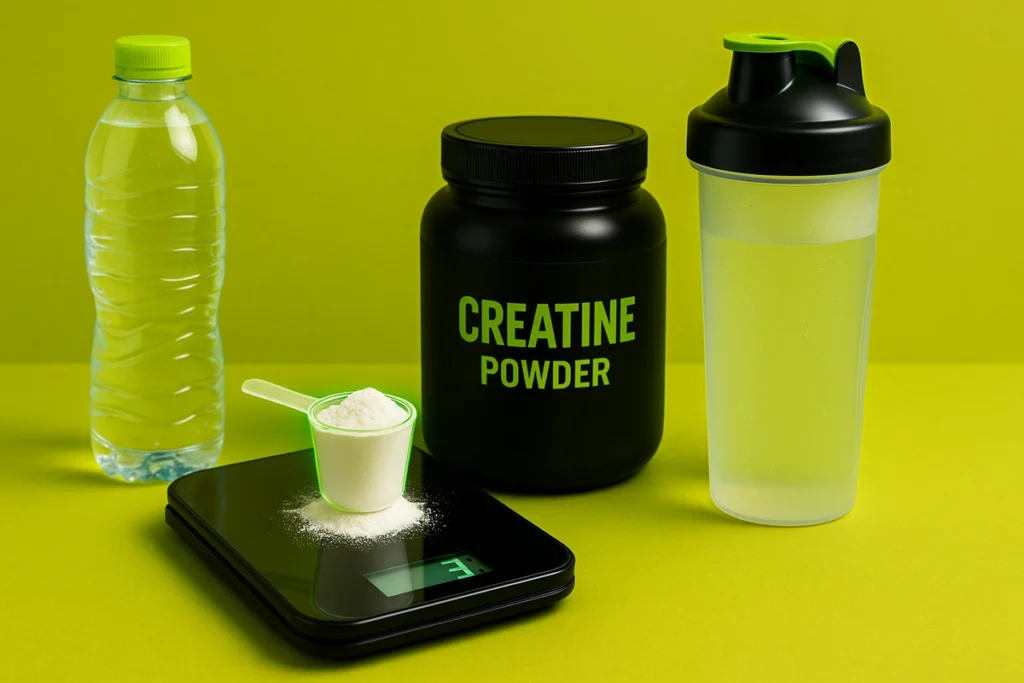Creatine powder measured on digital scale for 80kg male