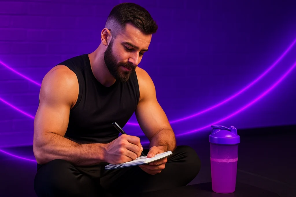 Fitness trainer reflecting with a shaker post-workout