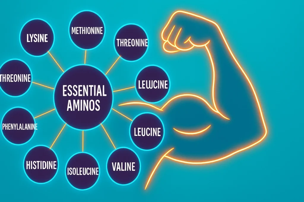 Diagram showing essential amino acids and their role in muscle building