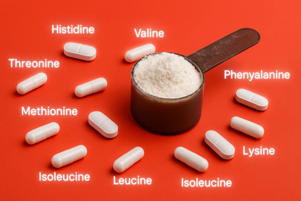 Essential amino acid supplement with ingredient highlights