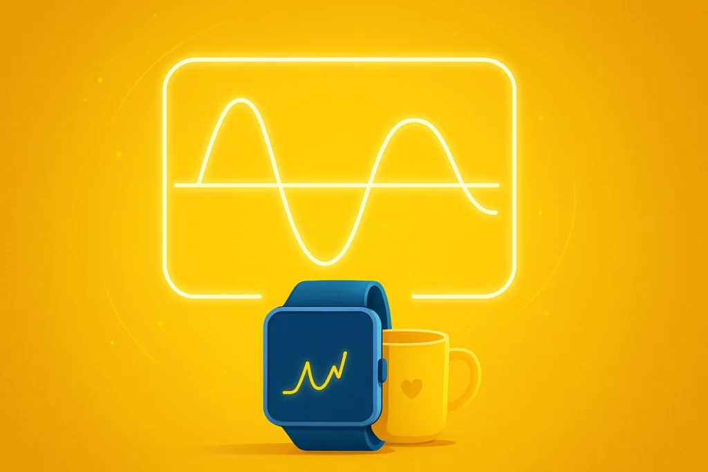 Visual caffeine cycle graph over fitness tracker background