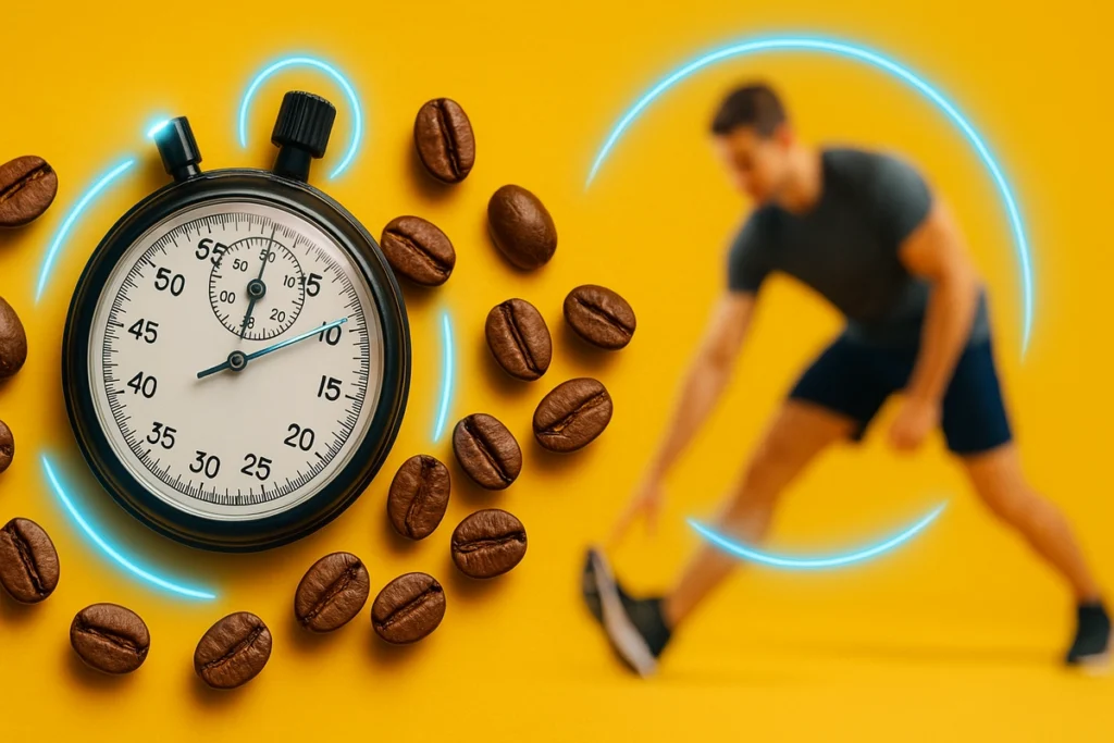 Stopwatch and coffee beans showing timing and reason for caffeine cycling