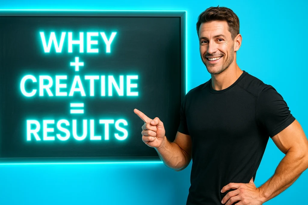 Coach explaining whey and creatine as a powerful supplement stack