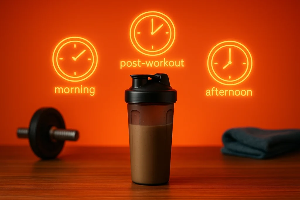 Best times to take whey protein for fat burning with clock icons