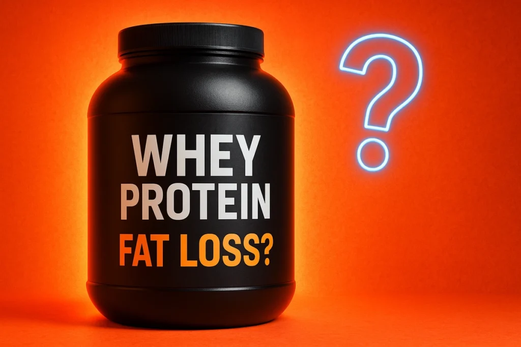 Whey protein tub with fat loss question mark