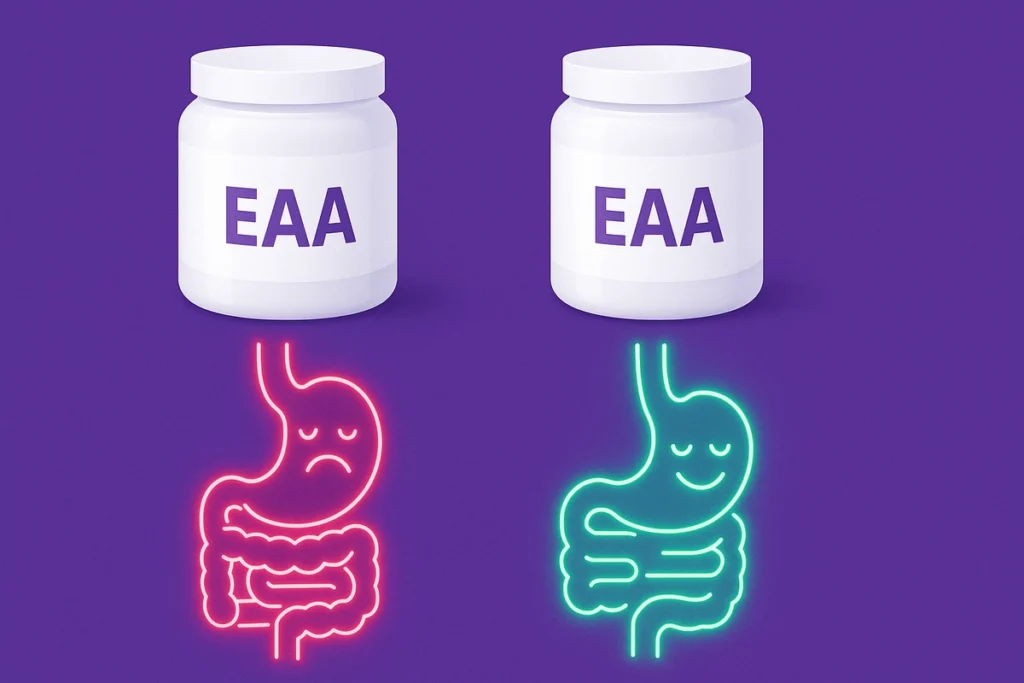 Visual comparison of gut discomfort from filler-based EAAs versus clean formulas