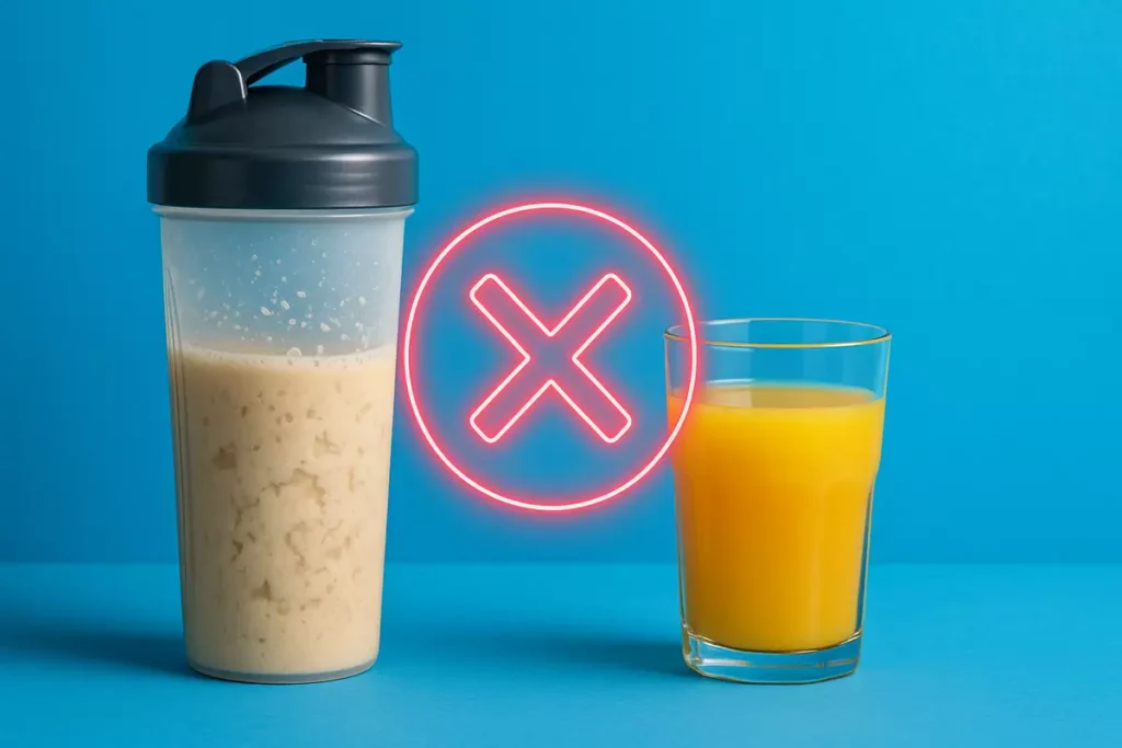 clumpy whey protein shake with orange juice showing bad mix example