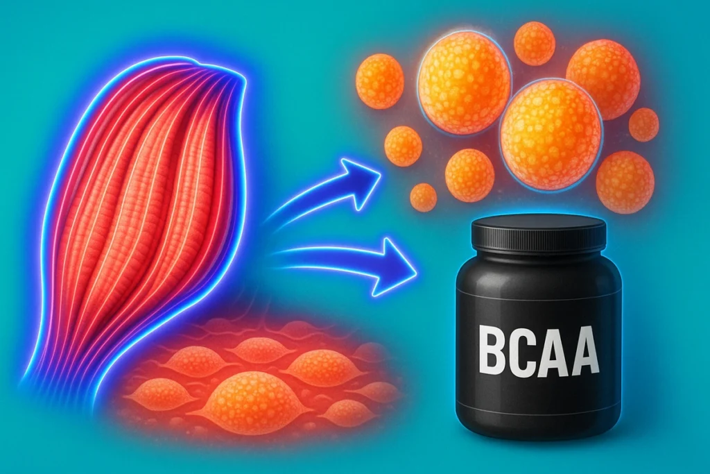 Visual concept of BCAA protecting muscle mass during fat loss