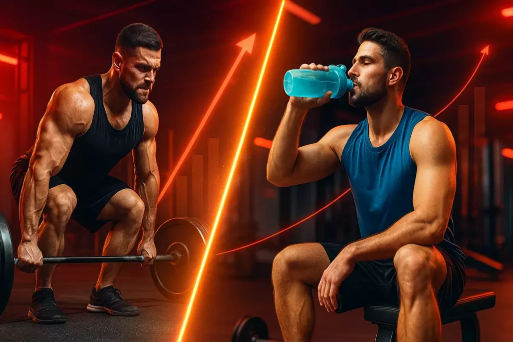 Comparison of strength gains with creatine deadlift vs BCAA light training in gym setting.