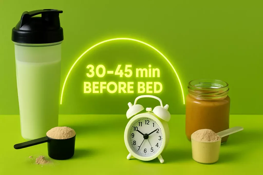 Timing and dosage guide for casein and egg protein before bed.