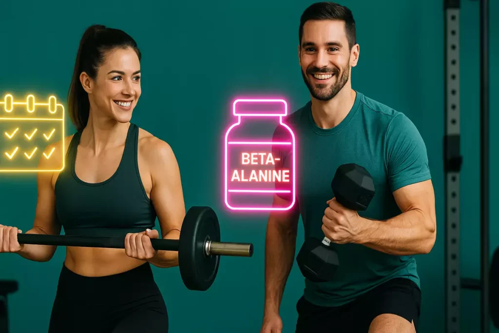 Athletes training with beta-alanine and calendar showing safe daily use