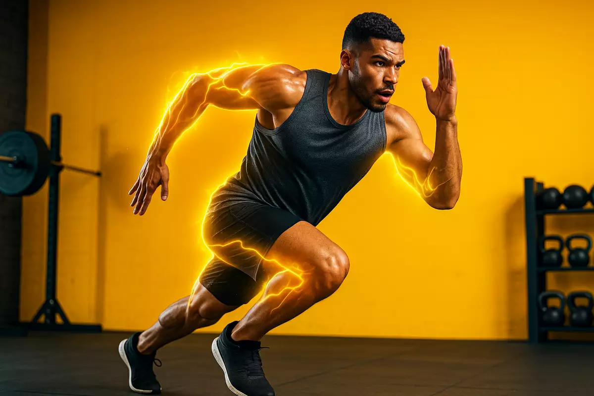 Explosive athlete training hard with beta-alanine energy boost in gym