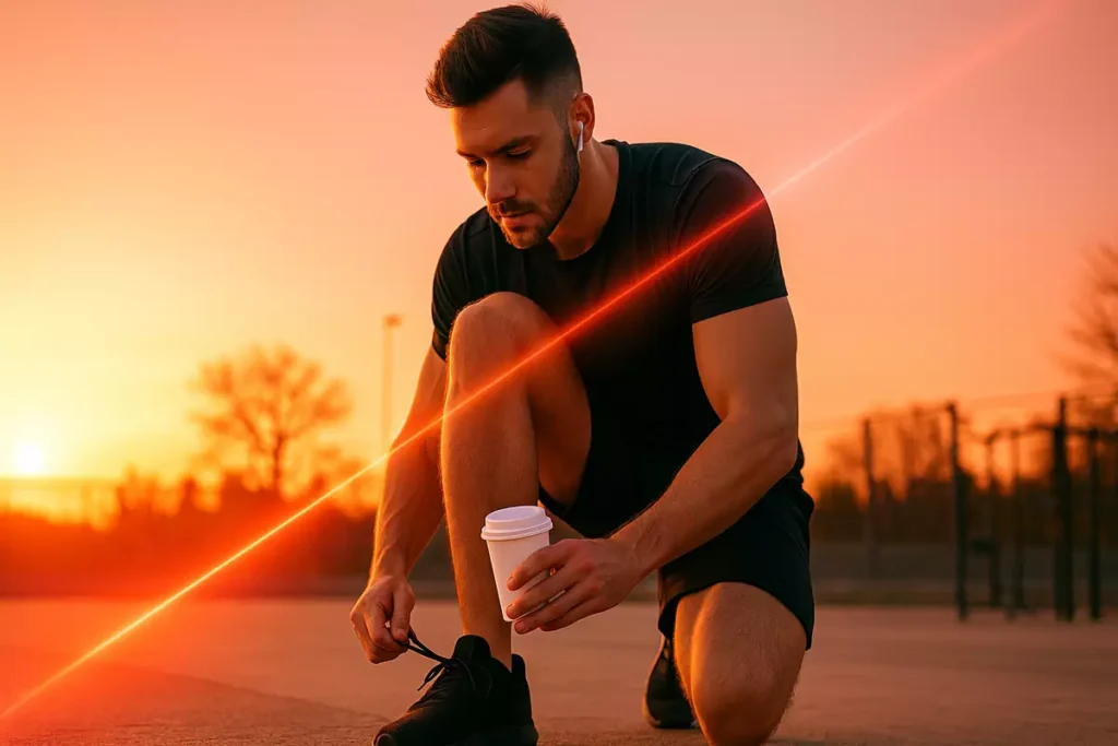 athlete using caffeine before early morning workout for quick energy and fat burning