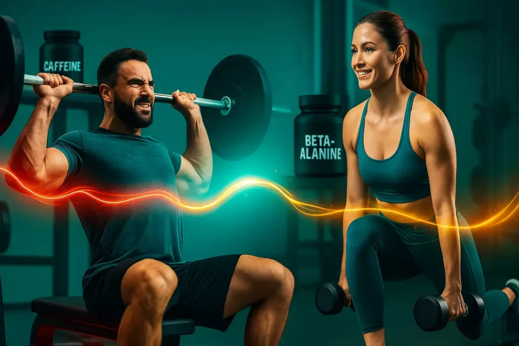 Visual comparison of caffeine and beta-alanine working together to enhance athletic performance