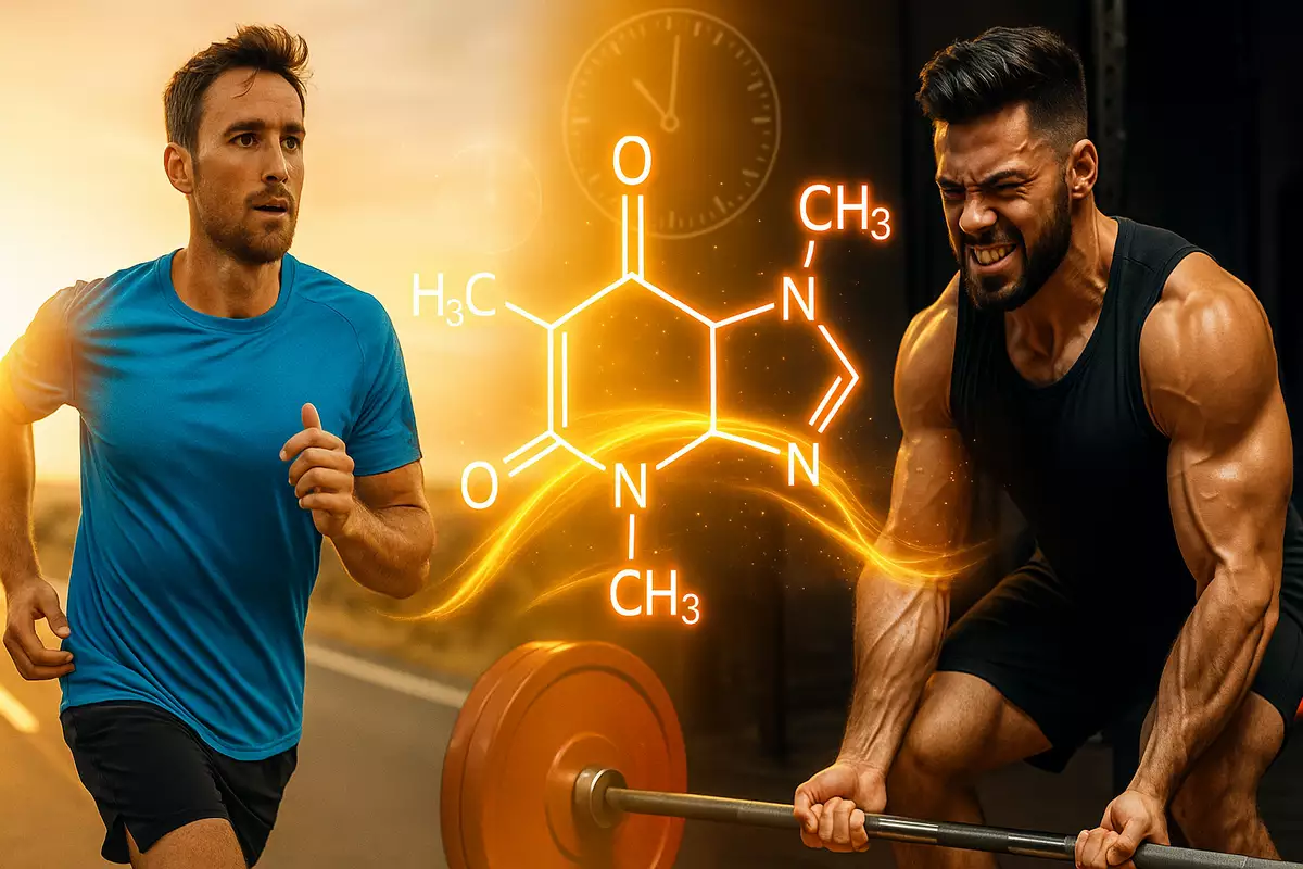 Endurance runner and strength lifter boosted by caffeine before workout