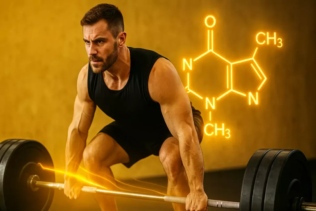 Bodybuilder using caffeine for explosive strength and gym focus