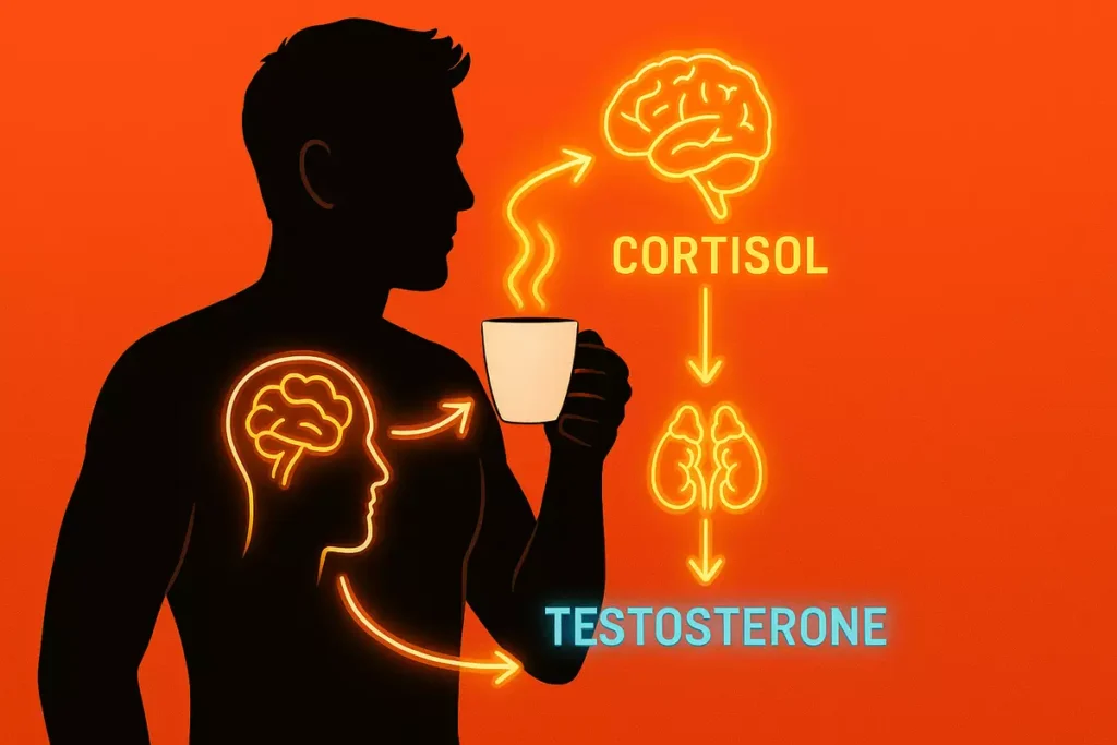 Graphic showing how caffeine affects testosterone and cortisol levels in the body