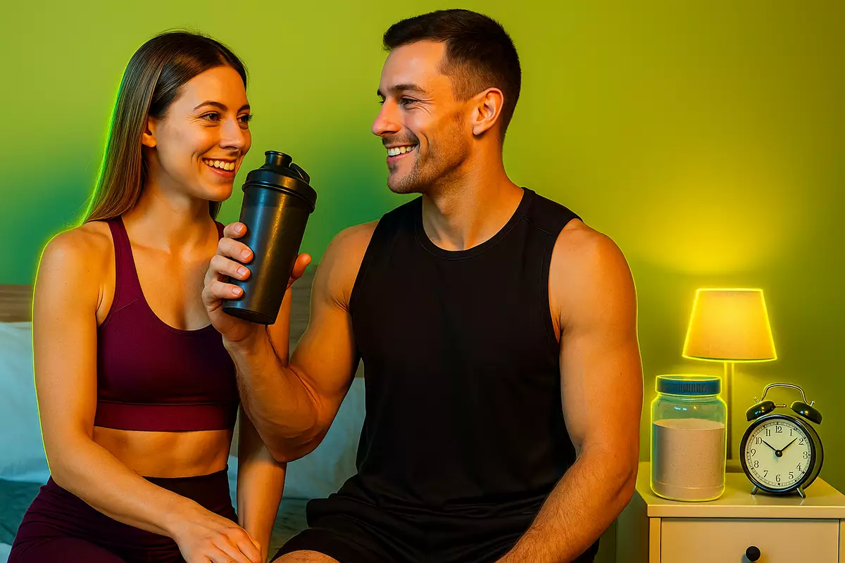 Casein protein supplement taken before bed for muscle recovery