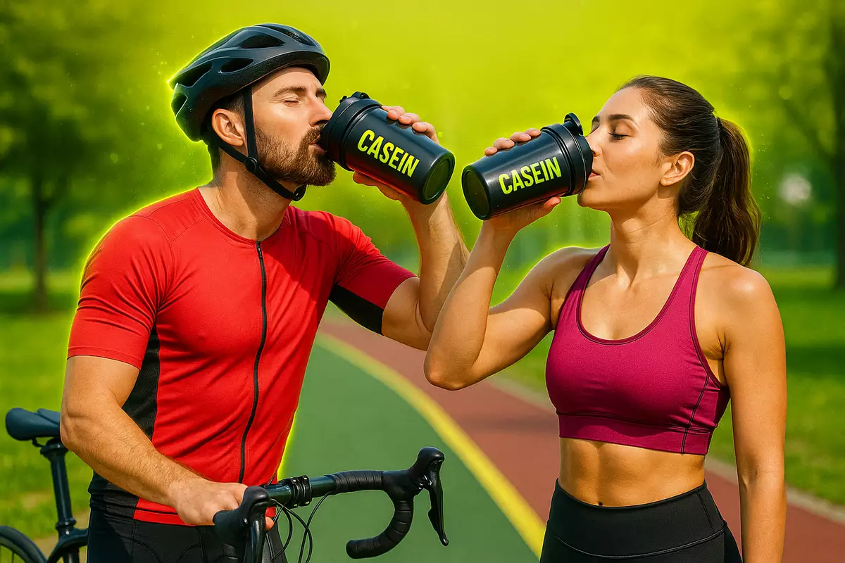 Endurance athletes drinking casein protein shake for recovery and performance